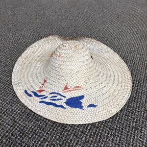 VINTAGE 1950's Straw Sun Hat Asian Style Wide Brim